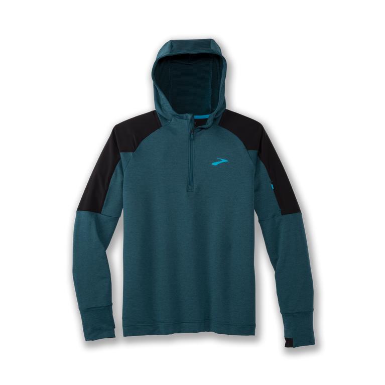 Brooks Notch Thermal - Mens Fleece Running Hoodie - Heather Alpine/Black (97583ZBLG)